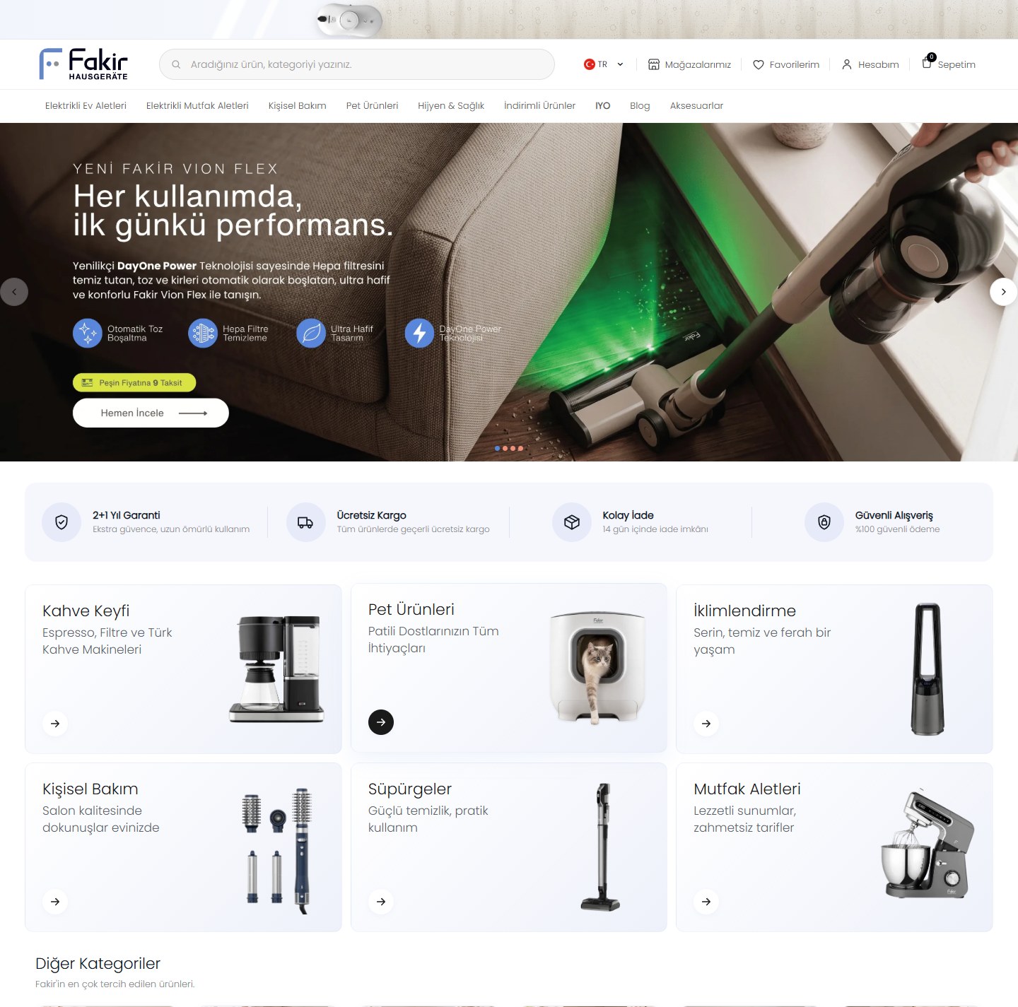 Fakir Hausgeräte web sitesi ekran görüntüsü